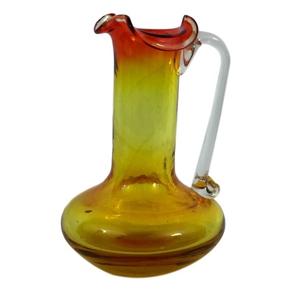 Download Amberina Hand-Blown Glass Pitcher Yellow & Red with Clear