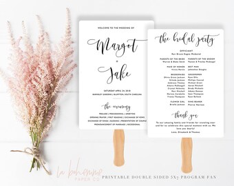 Wedding Program Fan / Wedding Program /Printable Wedding Program / Custom Order of Ceremony - Modern Calligraphy Program