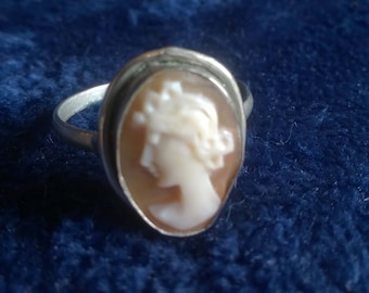 Vintage Cameo Ring, Shell Cameo, 800 Silver, Antique Cameo Ring, Jewellery, Gifts for Her, Collectible