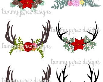 Deer Antler Flowers Monogram SVG DXF File - Digital File for Craft Cutting