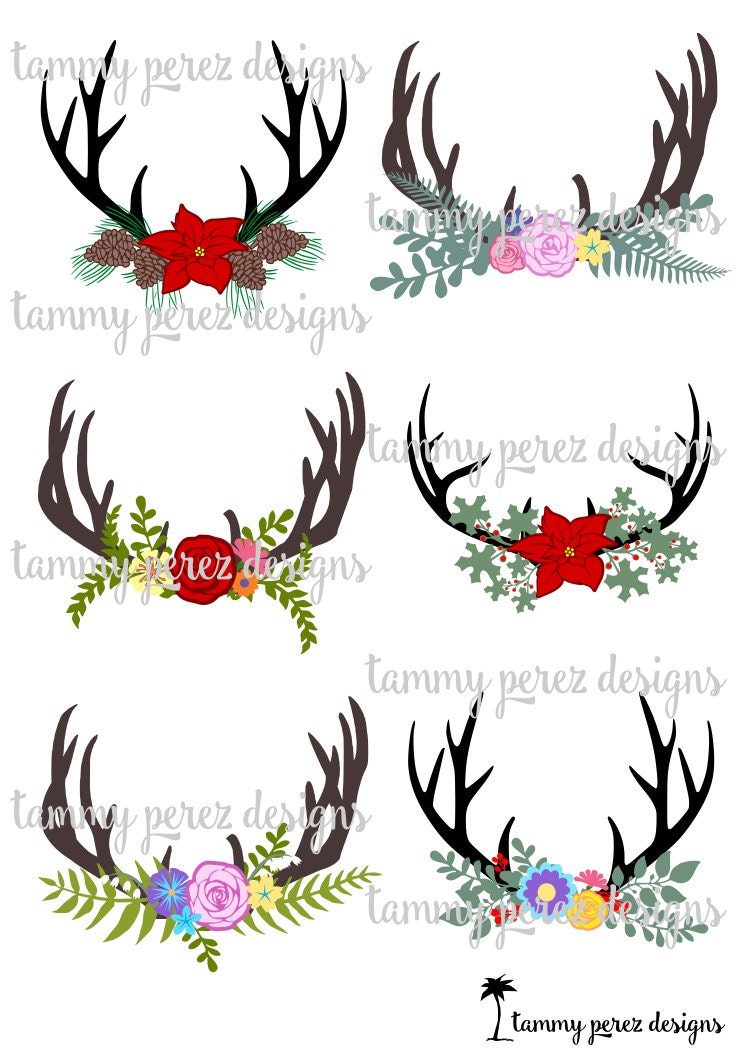 Download Deer Antler Flowers Monogram SVG DXF File Digital File for