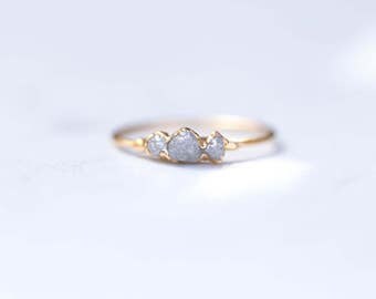Triple Raw Diamond Ring | Delicate Stone Ring | Raw Grey Diamond Ring | April Birthstone Ring | Raw Diamond Stacking Ring