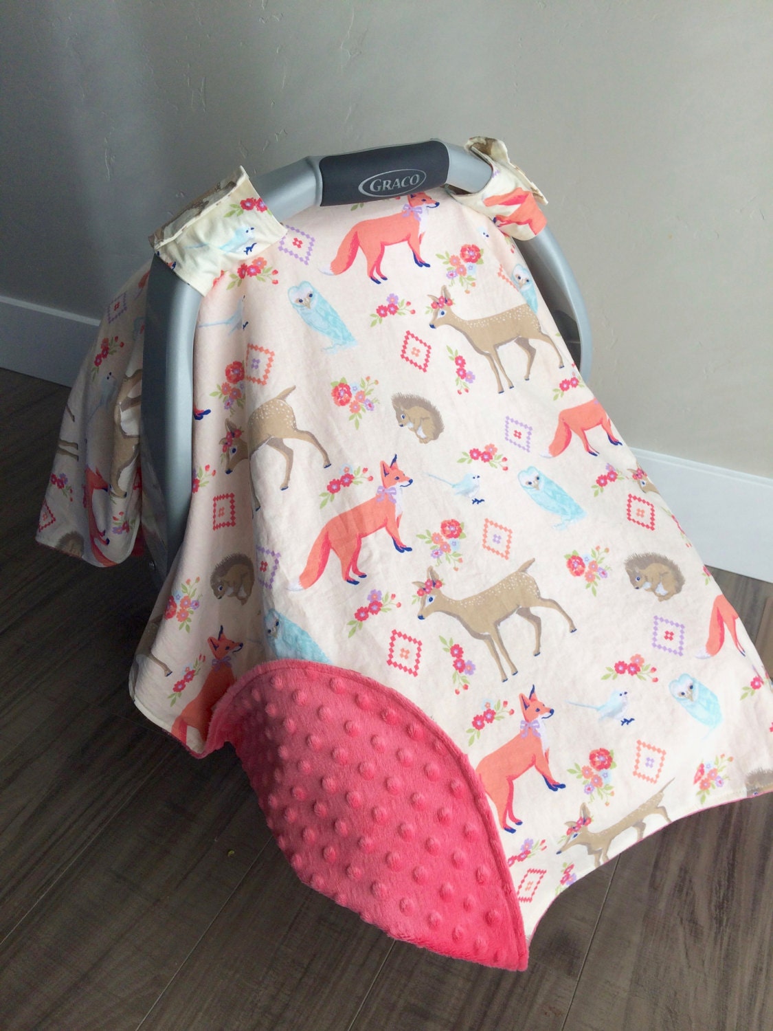 Car Seat Canopy Woodland Animal Cotton Top by BarefacedNotions