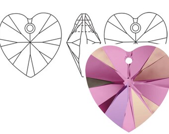 Swarovski 6228 Crystal Heart Pendant 14mm Rose AB 2PC 6PC