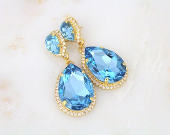 Gold Bridal earrings, Crystal earrings, Wedding jewelry, Turquoise earrings, Bridesmaid jewelry, Swarovski earrings, Statement earrings