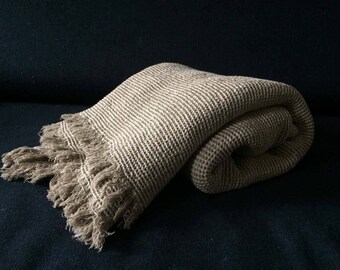 Beige Linen Waffle Throw, Beige Linen Waffle Blanket, Linen Throw Blanket, Waffle Linen Throw