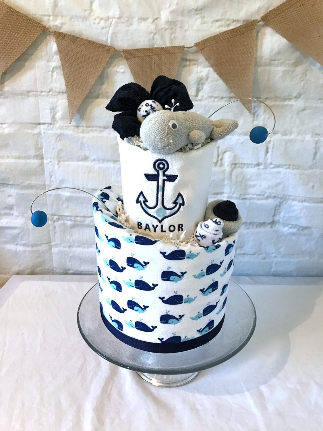 Nautical diaper cake, Whale diaper cake, Ahoy it's a boy, Nautical baby shower centerpiece, Whale baby shower, Nautical baby shower decor