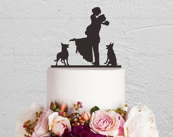 Wedding Cake Topper,Bride And Groom Cake Topper With Dog,Couple Cake Topper,Custom Cake Topper,Dog Cake Topper,Rustic Cake Topper