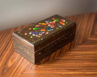 Vintage Floral Folk Art Wooden Jewelry Box