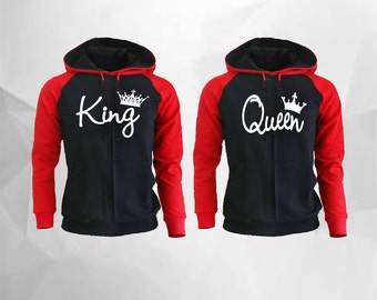 King Queen Hoodies King Queen Raglan Hoodies King Hoodie Queen Hoodie Couple Hoodie Couple Sweater Couple Hooded Gift For Couple