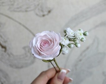Rose hair pin Gypsophila Hairpin Pink wedding roses Baby's Breath White Bridal flowers Wedding hair accessory bridesmaid gift flower hairpin