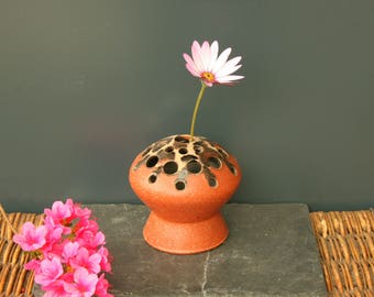 French signed mid-century ceramic vase, by Accolay, 1960s, ikebana flower arrangement studio pottery