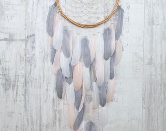 Blush Pink and Gray Feather Dream Catcher - Color Choice - Boho Girls Boys DreamCatcher Wall Hanging Baby Tribal Crib Baby Feathers New Baby