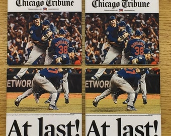 Chicago Cubs World Series Champions Coasters - 2 coasters with the front page of the Chicago Tribune