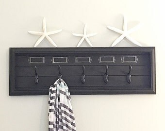 Handmade Black Wooden Entryway Decor - Coat Rack - Towel Rack -Wall Coat Rack - Key Hanger - Office Decor - Beach House