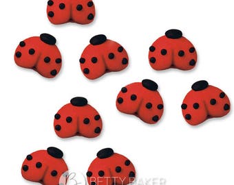 Small Ladybird Sugar Decorations - Cupcake, Cake and Cookie Sugar Decorations. Edible Cake Toppers. Pack of 12.