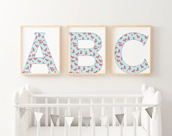 Nursery Initial wall art printable, cartoon fox animal print, Alphabet letter, digital download nursery art, nursery decor, art child room