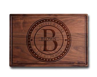 Personalized Names, Last Name & Date - Walnut Custom Cutting Board, Wedding , Engraved Cutting Board, Christmas, Housewarming, Anniversary