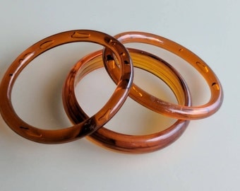 Lucite Faux Honey Amber Tortoise Shell Bangle Bracelets - Circa 1950's Set of 3