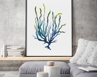 Seaweed Art Print, Giclee of Original Watercolor Painting, Minimalist Leaf, Neutical Wall Art, Sea Plant