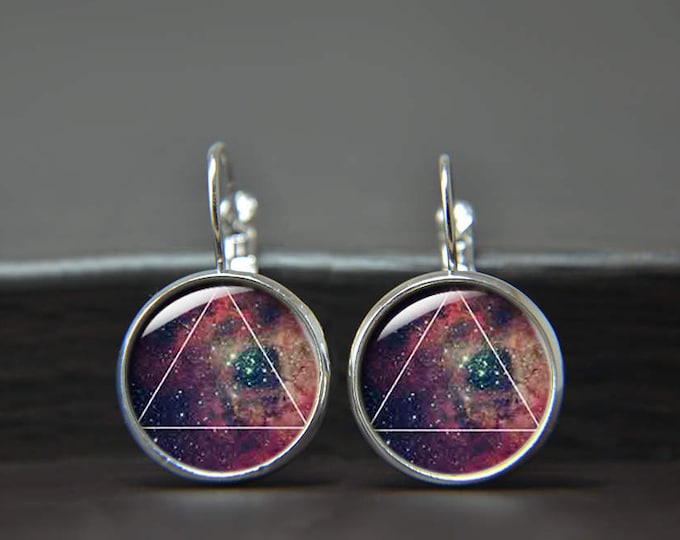 Space earrings, Galaxy earrings, Universe Jewelry, Nebula earrings, Purple Pink Nebula earrings, silver earrings, dark earrings