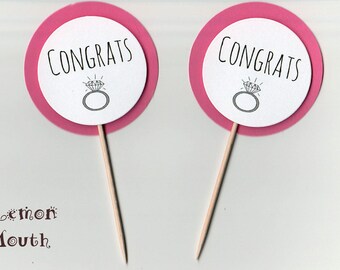 Hen Party / Engagement Party/ Wedding Cupcake Topper/Picks - Great Table/Food Decorations - CONGRATS (PINK)