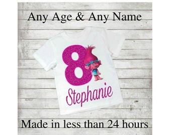 Poppy Trolls Birthday, 1st, 2nd, 3rd, 4th, 5th, 6th, 7th. 8th, 9th, 10th, Personalised, Printable Iron On Transfer, Digital, Disney, T shirt