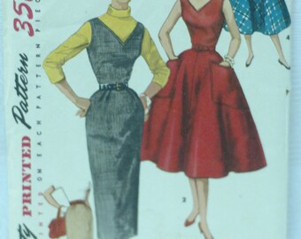 1950s Simplicity 1235 Vintage Sewing Pattern Junior Misses Dress, Jumper, Skirt Size 12 Bust 30