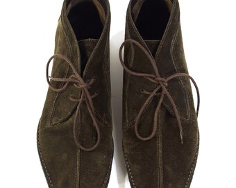 90s Lace Up Ankle Boots / Vintage 1990s Brown Suede Booties / Comfortable Moccasin Inspired Shoes / DKNY Square Toe Flats / Women's Size 7