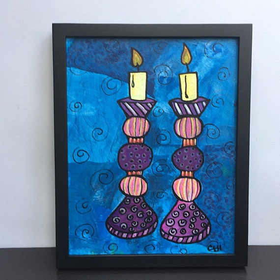 Shabbos Candles Painting Shabbat Candle Art Original Mixed
