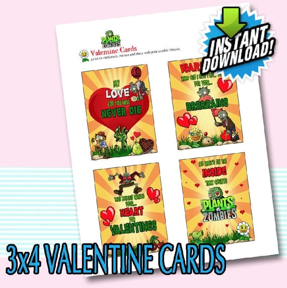 Items similar to Plants Vs Zombies VALENTINES CARDS Instant Download on ...