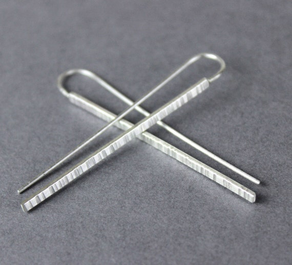 Linear Dangle Earrings Recycled Silver Threader Earrings