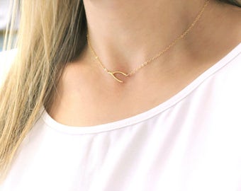 Choker Necklace, Dainty Choker Necklace, Wishbone Necklace, Silver or Gold Layering Necklace, Gift for her, The Silver Wren