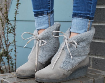 fuzzy grey boots