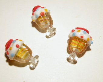 DESTASH - One (1) Ice Cream Sundae with Sprinkles Lampwork Glass Bead - Lot UU