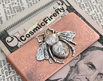 Silver Bee Copper Money Clip Steampunk Money Clip Victorian Money Clip Men's Gifts Father's Day Gifts For Men Bumble Bee Insect Money Clip