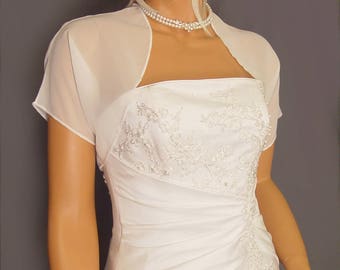 Chiffon bolero jacket bridal shrug short sleeve wedding wrap cover up CBA200 AVAILABLE IN white and 6 other colors. Small - Plus size!