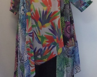 Coco and Juan, Plus Size Tunic, Women’s Top, Asymmetric Tunic, Mixed Print Chiffon #2 Size XL (fits size 14/16) Bust 45 inches