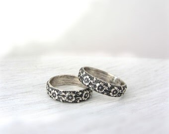 promise flower ring nature inspired engagement ring silver antique floral band romantic wedding - Nature Inspired Wedding Rings promise flower ring nature inspired engagement ring silver antique floral band romantic wedding - Nature Inspired Wedding Rings
