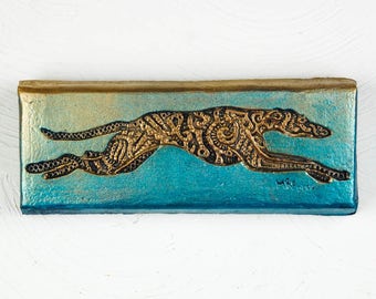 Greyt Greyhound Stone Art (donation to Greyhound Welfare) Verdigris, Pet Lover Gift, Greyhound Rescue