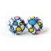 Tiny fabric earrings - tiny button earrings - bright stud earrings blue white yellow pink happy retro
