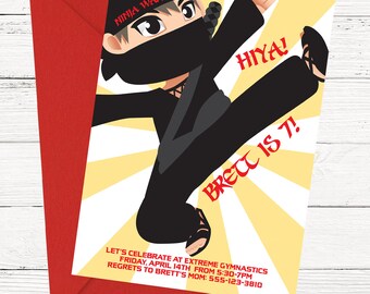 Ninja Warrior Birthday Invitation - Hiya! Invite - Printable or Printed Invitations