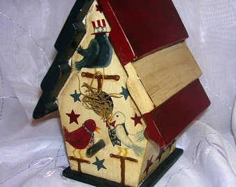 Handpainted Birds 4th of July Birdhouse