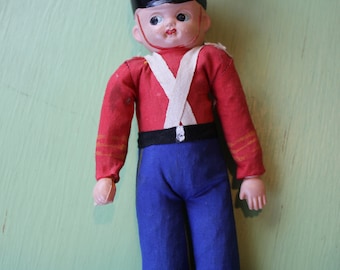 Vintage Celluloid English Soldier Doll, Made in Japan, Red Feather