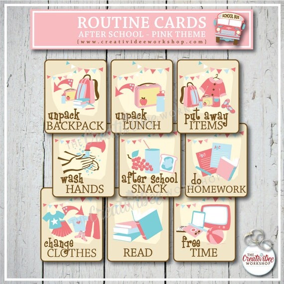 After School Routine Cards Pink Printable Routine Cards