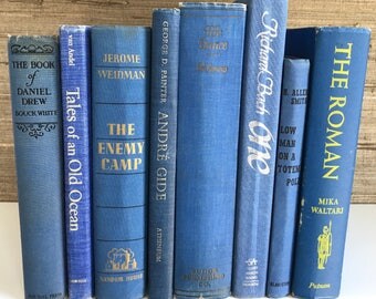 Blue decorative books, Blue vintage books,Home Decor,Interior Design,Decor,Library,Book Stack,Staging,wedding decor, photo prop