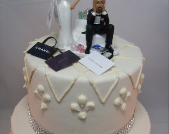 NO GOLF with Cart Bride and Groom Wedding Cake Topper Funny