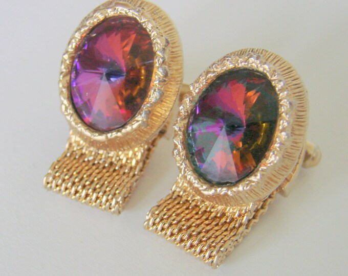 1960s Retro Mesh Wrap Rivoli Glass Cufflinks Jewelry Jewellery Shirt Accessories