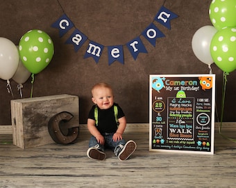 Monster First Birthday Chalkboard Sign - Monster Birthday Sign - Milestone Sign - Printable Stats Sign - 1st Birthday Custom Board
