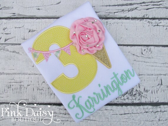 3D Ice Cream Birthday Shirt - Pink and Gold Girl Birthday Shirt - Ice Cream Cone - Pastel Yellow, Mint - Sweet to Be One - Ice Cream Parlor Il_570xn